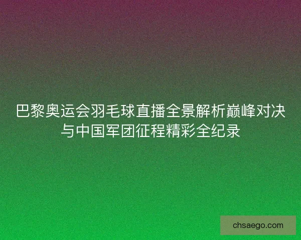 巴黎奥运会羽毛球直播全景解析巅峰对决与中国军团征程精彩全纪录